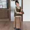 Conjunto de chaleco de capas estilo bosque para niñas, nueva colección de otoño para niñas mayores, incluye top de encaje y falda de jacquard conjunto de tres piezas