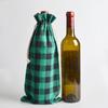 Bolsa de vino de lino transfronteriza, bolsa navideña a cuadros para botellas de vino, bolsa de regalo con cordón.