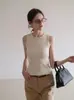 Elegante y sofisticado chaleco de punto con cuello redondo estilo francés para mujer, nuevo chaleco de punto fresco sin mangas de ajuste ceñido para usar como prenda exterior de verano