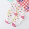 Meias da Moda Estilo Coreano para Mulheres com Meias de Cano Médio com Borda de Cogumelo, Meias de Cano Médio Fofas de Frutas, Meias de Algodão Fofas Estilo Japonês com Desenhos Animados para Mulheres