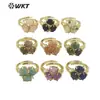 WT-R484 diseño único de flor incrustado tres piedras preciosas doble capa 18K multicolor opcional anillo de joyería de piedras preciosas