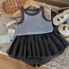 Liquidación no devuelve no cambia [orden racional] verano niñas camisola chaqueta falda plisada negra