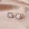 Brincos de Agulha de Prata 925 para Mulheres, Brincos de Zircônia Trevo de Quatro Folhas, Luxo Acessível, Alta Qualidade, Design Versátil para o Dia a Dia, Piercing na Orelha