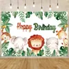 Decoração de Festa de Aniversário Tema Animais da Selva Suprimentos Banner de Aniversário Adereços para Fotos Tecido de Fundo para Fotos Decoração