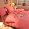 Juego de Ropa de Cama de Cuatro Piezas Color Sólido Lavado Transfronterizo 2025, Sábana Plana Doble, Sábana Ajustable, Funda de Edredón, Juego de Tres Piezas para Dormitorio Estudiantil