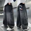 Calças Jeans Retas Largas de Outono para Meninos, Calças Patchwork Novas de Primavera-Outono 2026 para Crianças Maiores, Calças Infantis Tendência Atacado Transfronteiriço
