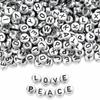 Cuentas de Letras Inglesas de 4*7mm Fondo Plata Antigua Letras Negras Acrílico Cuentas Sueltas Pulsera de Amistad con Cuentas Accesorios para Joyería DIY