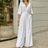 Ropa de Mujer Nueva de Verano 2026, Moda Femenina Europea y Americana Transfronteriza, Mono Elegante Casual de Color Sólido con Cuello en V, Ajustado, Pierna Ancha