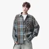 Nueva camisa de manga larga para hombre, camisa a cuadros de corte holgado, tejido cepillado, estilo casual americano, fresca y elegante, retro, adecuada para otoño