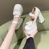 Zapatos de Cuero Juveniles y Femeninos, Zapatos Planos de Otoño, Suelas Gruesas, Aspecto Adelgazante Tacones Altos con Lazo, Zapatos Mary Jane Dulces y Geniales para Chicas JK