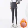 Pantalones de tiburón de maternidad con forro polar, soporte para el vientre, antideslizantes, resistentes al frío, alta elasticidad, adelgazantes, cálidos, adecuados para usar al aire libre, leggings de yoga