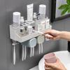 Portacepillos de Dientes para Tres o Cuatro Personas, Montado en la Pared, Sin Taladro, Estilo Nórdico, con Dispensador de Pasta de Dientes y Juego de Vasos para Enjuague Bucal
