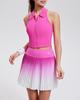 Traje de Tenis Ropa Exterior para Mujer Solapa de Polo Cremallera Frontal Verano Una Pieza Copa Fija Falda Deportiva de Bádminton
