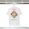 Camiseta de Verano de Algodón 260g Estilo Tropical de Casablanca Estampado de Frutas Veraniegas Holgada de Manga Corta