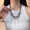 Colar com franjas, rebites, costura com miçangas, gola, design de nicho feminino, alta qualidade, estilo doce e cool, hot girl, colar