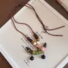 Colar de flor e vagem de planta com cordão colorido e contas estilo coreano, corrente de suéter estilo étnico vintage, acessório de nicho de design exclusivo para mulheres