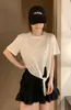 Camiseta Versátil de Manga Corta con Dobladillo Sencillo y Cordón, Color Sólido, Trece Líneas, Popular en Tiendas Físicas, Venta Directa de Fábrica, Disponible para Dropshipping