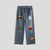 Jeans Bordados Creativos de Moda Estilo Americano para Hombres y Mujeres, Marca de Moda Lavado Diseño Estilo Calle, Pantalones Anchos Sueltos para Pareja