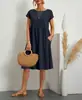 2026 Amazon Aliexpress Producto Nuevo Transfronterizo Europeo y Americano Vestido de Color Sólido sin Mangas Holgado de Algodón y Lino con Bolsillos en Stock