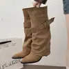 Botas de Motociclista con Suela Gruesa y Tacón Grueso First Encounter Season para Mujer Nuevo Estilo Otoño/Invierno 2026 Bota Desmontable de Doble Uso con Leggings Botas de Caña Alta Estilo Occidental
