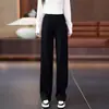 Pantalones de Cintura Alta Elástica Pierna Ancha para Mujer 2026 Otoño Panel Lateral Drapeado Suelto Pierna Recta Largo Hasta el Suelo Versátiles Casuales