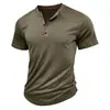 Camiseta de manga corta con cuello Henry para hombre, verano 2024, europea y americana, camiseta básica para hombre de comercio exterior, camiseta con combinación de colores de Amazon