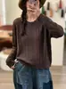 Suéter Pulóver Nuevo Redondo Hueco Otoño/Invierno 2026, Color Sólido, Top Casual de Punto Holgado de Manga Larga para Mujer