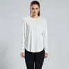 Top de yoga de seda helada de verano, tacto desnudo, cuello redondo, holgado, transpirable, versátil, camiseta casual deportiva de manga larga para fitness