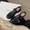 Versão em couro de vaca Uva Mãe mesmo estilo fivela dupla salto grosso sapatos de salto único estilo acadêmico inglês sapatos de couro pequenos femininos mocassins de sola grossa