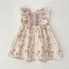 Vestido de Verano Nuevo Francés Floral con Trenzas sin Mangas para Niñas Ropa de Bebé Mameluco Conjuntos a Juego para Niños