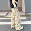 Estilo Retro Vibe High Street Americano Jeans com Design Desgastado para Homens e Mulheres Ins Marca Tendência Calças Longas Retas Largas