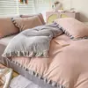 Juego de Ropa de Cama de Terciopelo de Leche Estilo Princesa Cuatro Piezas Invierno Terciopelo Coral Cálido Espesado Funda de Edredón de Terciopelo Doble Cara Suministros Otoño Invierno