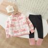 Conjunto de Duas Peças Jaqueta Suéter para Meninas 2025 Outono e Inverno Novo Estilo Suéter de Gola Redonda para Bebê Menina Conjunto de Calças de Tubarão Conjunto de Leggings