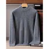 Suéter de punto para hombre 100% cachemira pura para otoño e invierno, holgado y grueso, con cuello semi-alto, suéter básico casual versátil