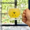 Taza de Vidrio Transparente con Oso de Dibujos Animados de Alto Valor Estético, Varios Estilos, Taza de Vidrio de Doble Pared para Batidos, Postres y Leche, para el Hogar