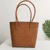 Bolsa de Mão de Rattan Sintético, Bolsa de Palha Trançada, Bolsa de Ombro de Abaixo do Braço, Bolsa Tote Tecida de Plástico Retrô Artesanal Feminina, Bolsa de Presente
