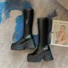 34-43 Botas de Caballero de Charol Otoño/Invierno con Suela Gruesa y Plataforma Impermeable, Talla Grande, Ligeras, Cremallera Lateral, Tacón Cuadrado, Caña Alta para Mujer
