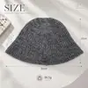Direto da fábrica: Chapéu bucket de lã listrado estilo coreano para mulheres, perfeito para outono e inverno, versátil, adequado para cabeças maiores e faz o rosto parecer menor