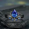 Anillo Nudo Celta Negro Dorado Retro Hongdi Conjunto de Anillos de Pareja de Zafiro con Forma de Lágrima Anillo Popular Transfronterizo Europeo y Americano