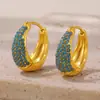 Pendientes Xinyixin de Círculo con Circonita Colorida Turquesa Azul, Elegantes Clips para Orejas, Pendientes para el Trabajo, Acero Inoxidable Chapado en Oro Real de 18K