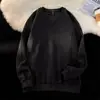 Sudadera de punto gofre de peso pesado para hombre, primavera/otoño, moda urbana de tendencia, corte holgado, camiseta de manga larga, negra