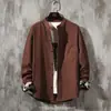 Temporada de primavera y otoño, cuello alto, talla grande, camisa de manga larga estilo chino para hombre, con bordado de grulla, prenda exterior casual, corte holgado y estilo versátil