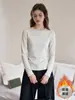 Camiseta Base Blanca de Algodón Simple Estilo Coreano de Manga Larga para Mujer Primavera Otoño Invierno Cepillada Más Terciopelo Ajuste Delgado Camiseta Básica