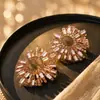 Brincos de Girassol Europeus e Americanos Transfronteiriços de Liga de Metal Incrustados com Strass Coloridos para Mulheres, Brincos de Jantar da Moda Super Brilhantes Tendência