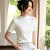 Camiseta Pulóver de Manga Corta con Cuello Alto Fino de Punto Fino para Mujer, Estilo Coreano, Color Sólido, Nueva de Verano 2026