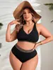 Nuevo traje de baño negro de dos piezas estilo europeo y americano para mujer, talla grande, de cintura alta con ribete dorado, conjunto sexy para aguas termales y vacaciones en la playa