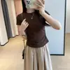 Camiseta Feminina Algodão Puro Slim Fit Ombro Normal Manga Curta 2026 Novo Verão Cor Sólida Cintura Franzida Acinturada Cropped Doce Picante Pequeno Top