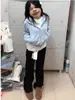 Chamarra Sudadera Corta Azul Marino Ceñida a la Cintura para Mujer Principios de Otoño Estilo Coreano Ajuste Delgado con Capucha y Cremallera Nuevo Estilo Principios de Otoño