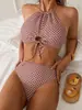 Biquíni Sexy de Verão Europeu e Americano para Mulheres, Tanga Sexy Triângulo, Roupa de Banho Sexy de Duas Peças com Alças Finas e Laço