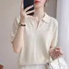 Top de lino de manga corta de verano estilo "Old Money" francés para mujer, Camiseta con cuello polo, Top corto de punto simple ajustado